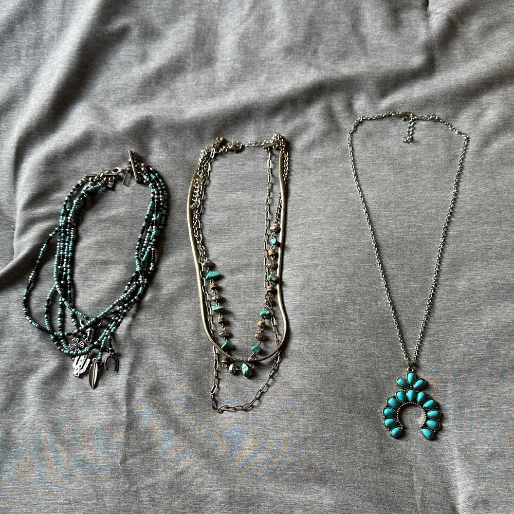 Turquoise and Silver Necklace Set